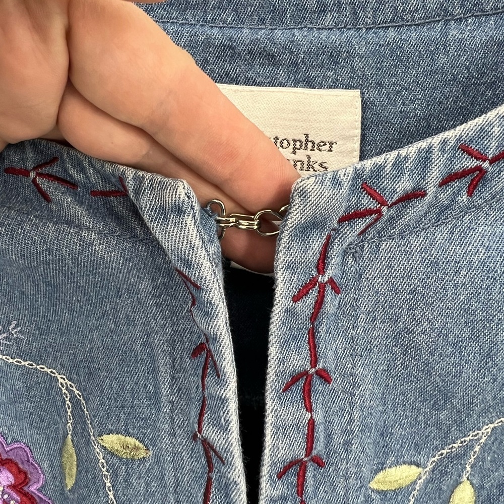 Christopher & Banks vintage 100% cotton lightweight embroidered cropped jacket L - Picture 5 of 13